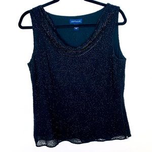 Ann Taylor Black Silk Beaded Scoop Neck Tank Top